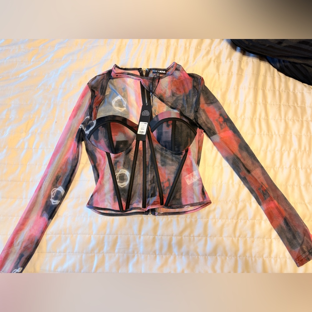 Mesh Fashionnova Long Sleeve Corset Too with Bra